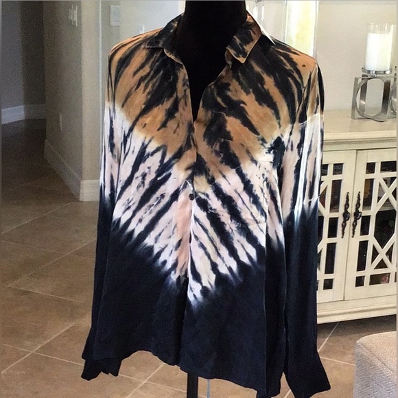 Young Fabulous and Broke Tie Dye Button Down Shirt Sz L - Picture 1 of 12